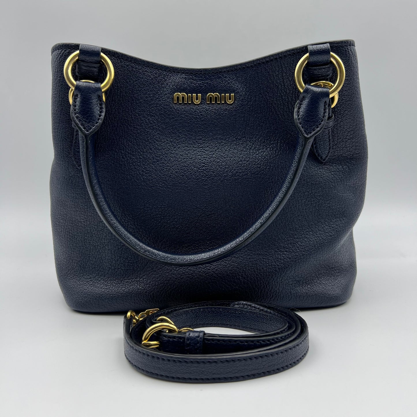 2Way Tote Bag Navy Blue Leather