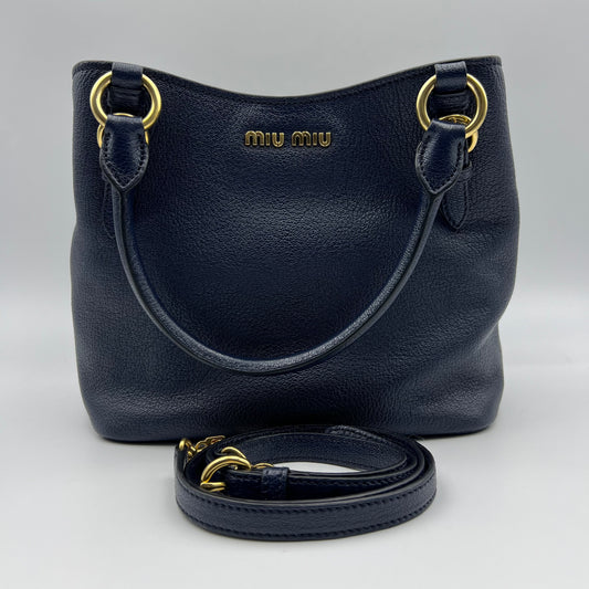 2Way Tote Bag Navy Blue Leather