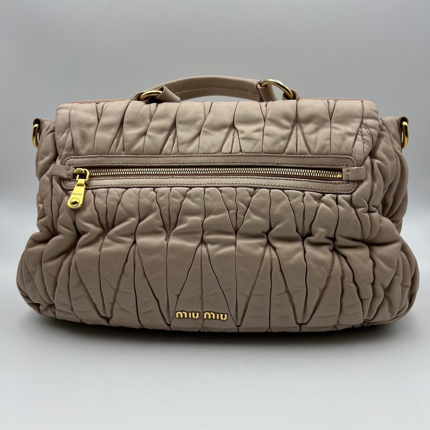 Beige Pink Matelasse Leather Turnlock Top Handle Bag