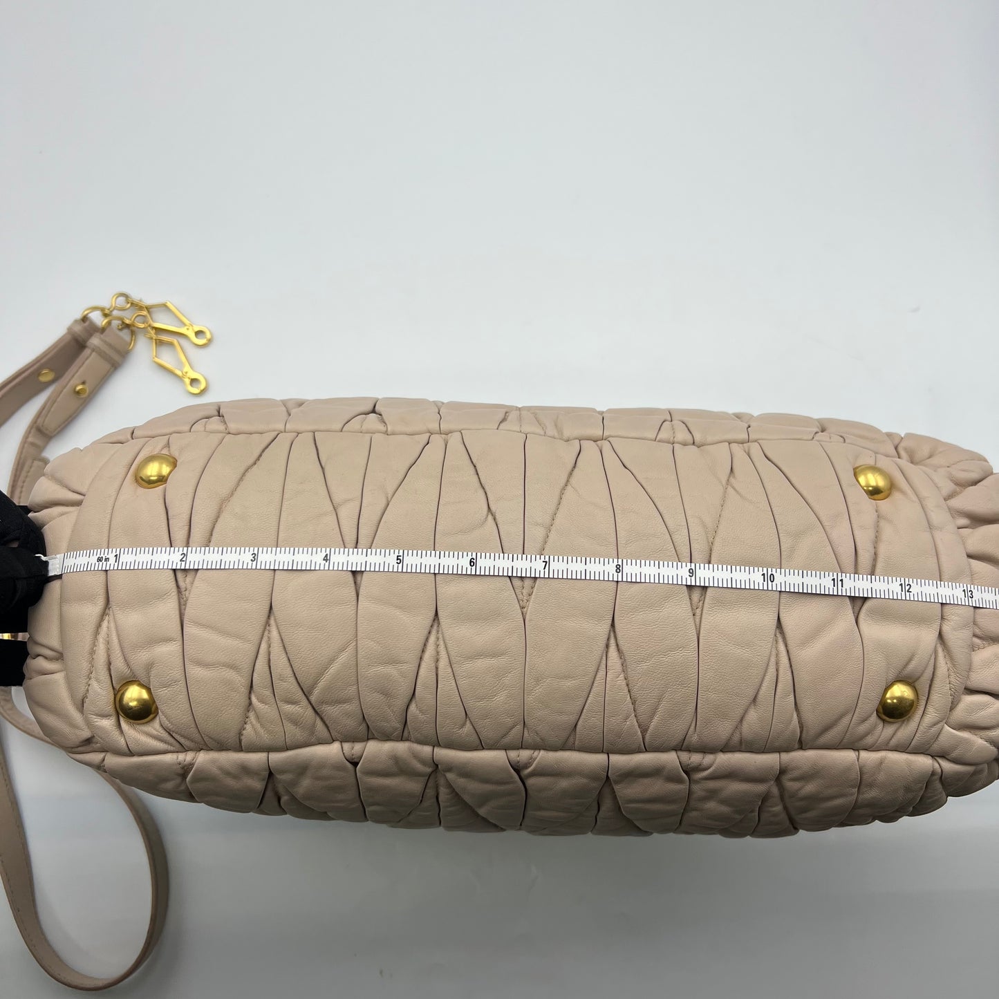 Beige Pink Matelasse Leather Turnlock Top Handle Bag