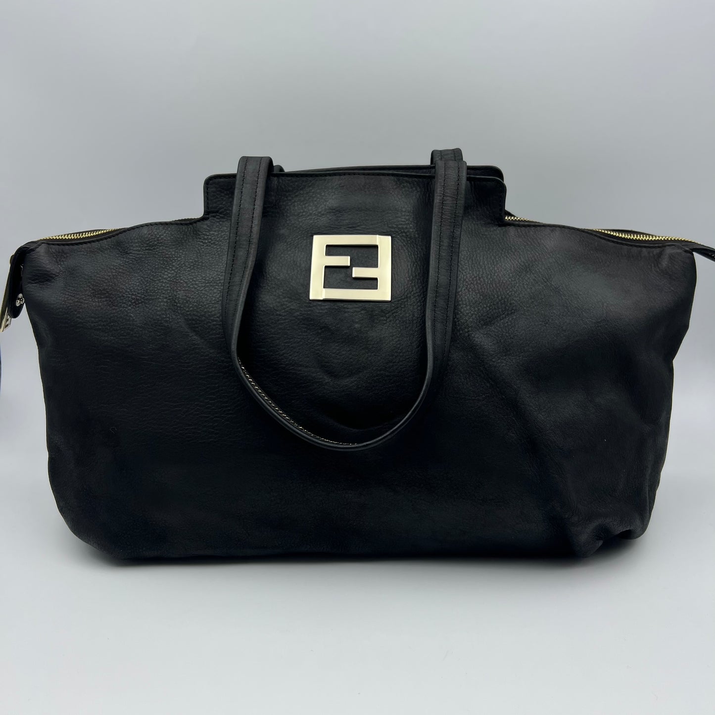 Large Black Nubuck Leather Gold Chain Shoulder Bag