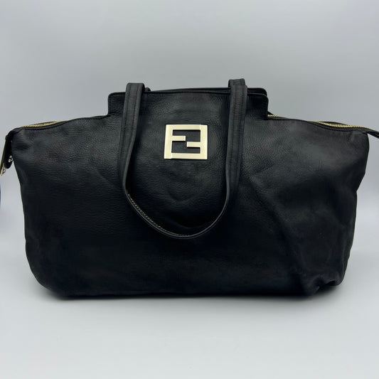 Large Black Nubuck Leather Gold Chain Shoulder Bag