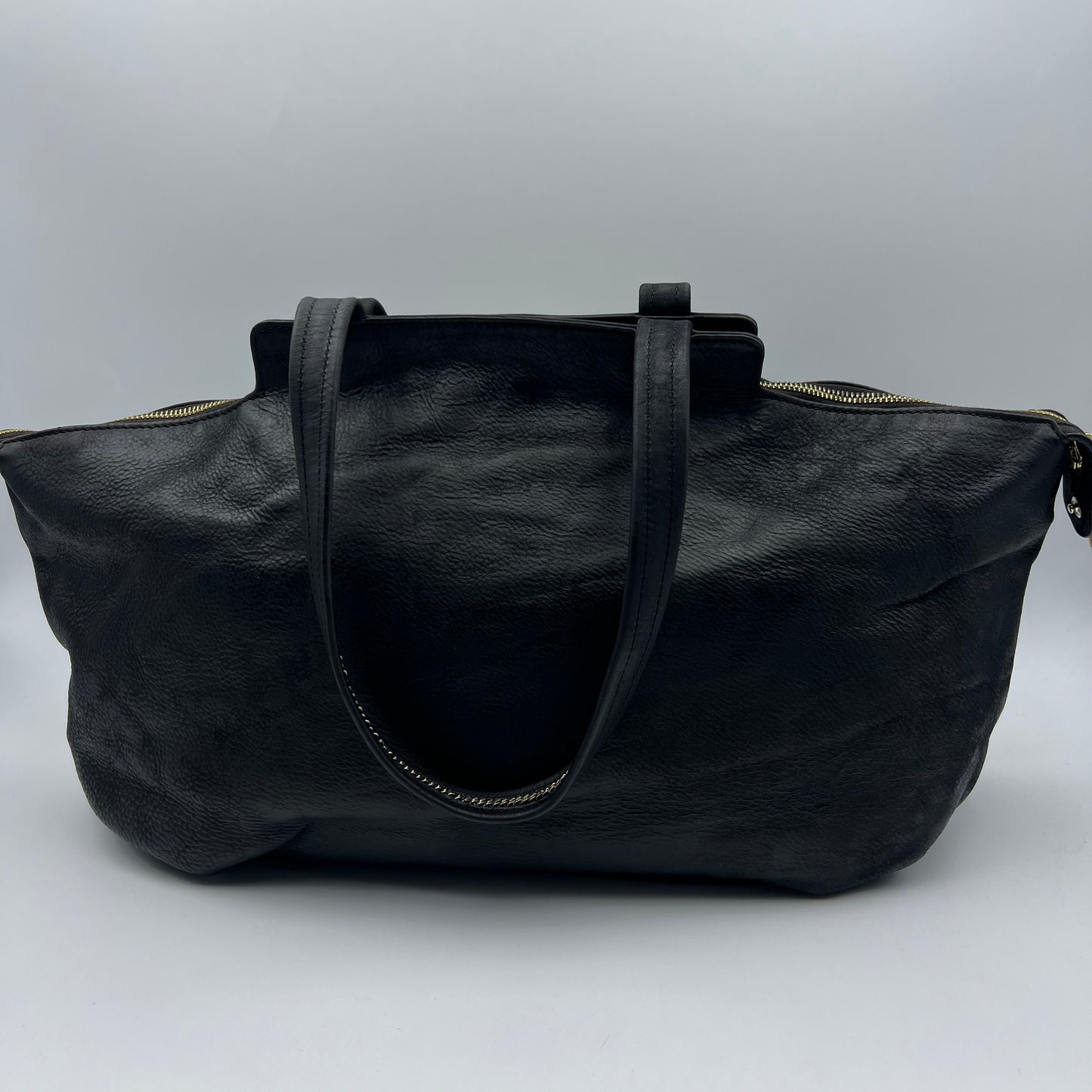 Large Black Nubuck Leather Gold Chain Shoulder Bag