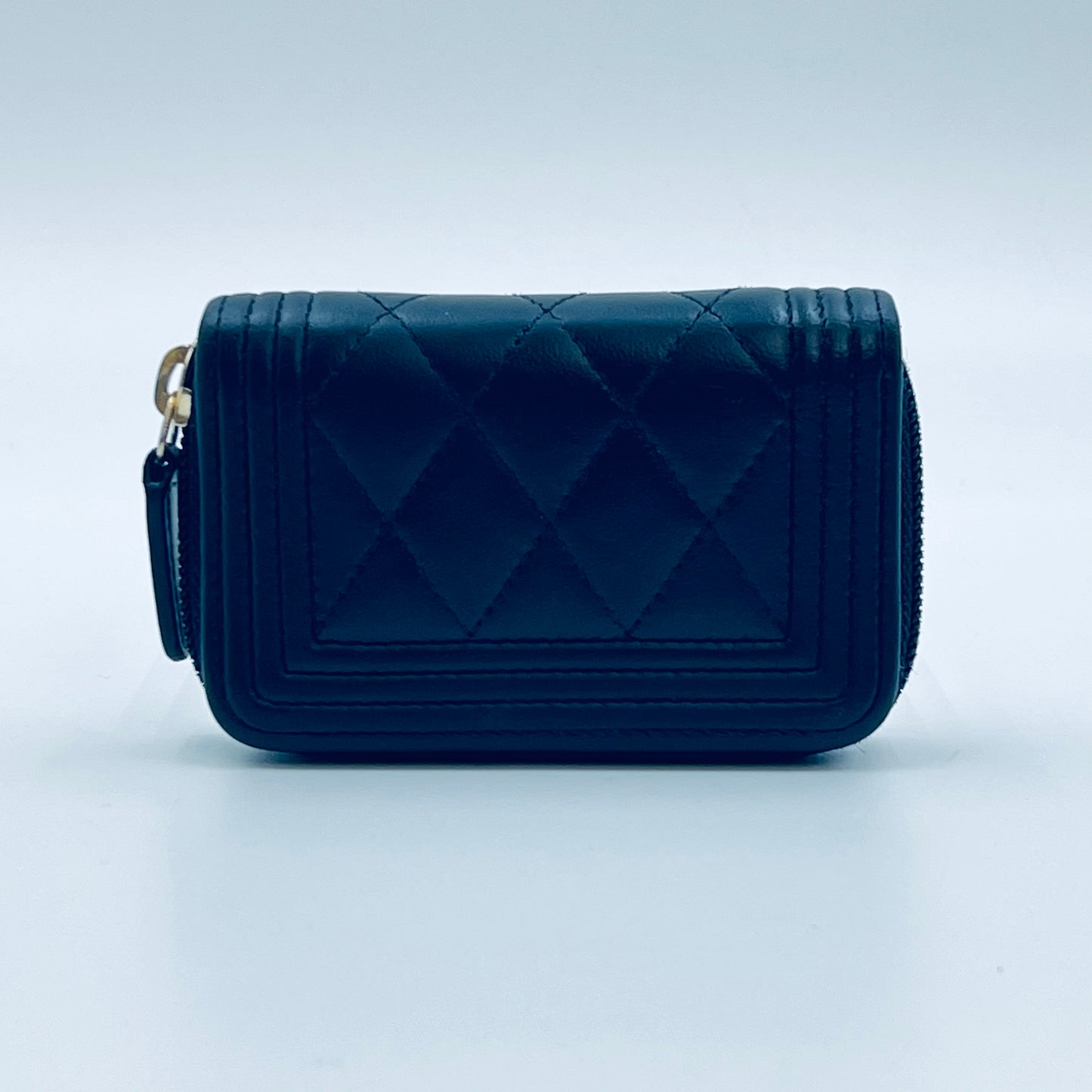 Black Lambskin Leather Zip Around Boy Coin Purse