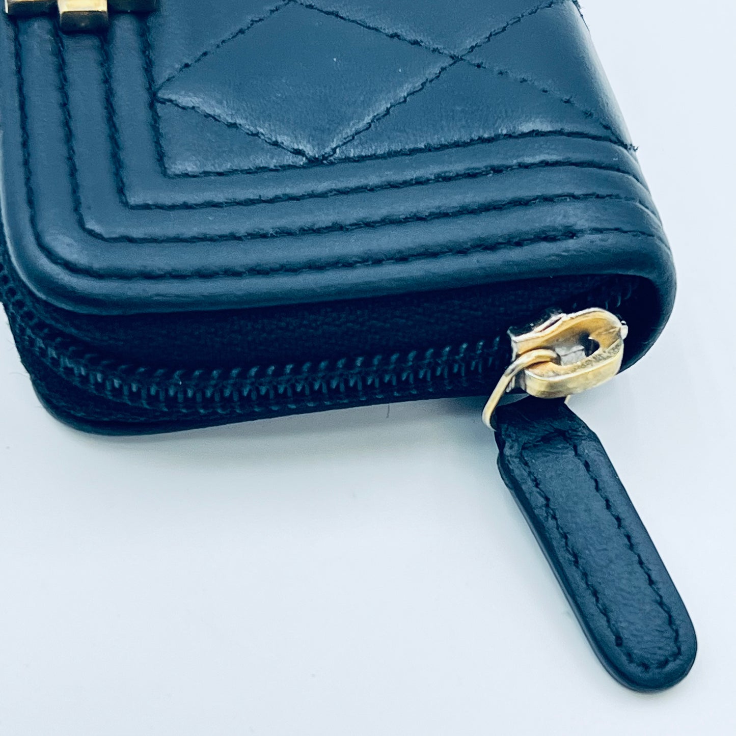 Black Lambskin Leather Zip Around Boy Coin Purse