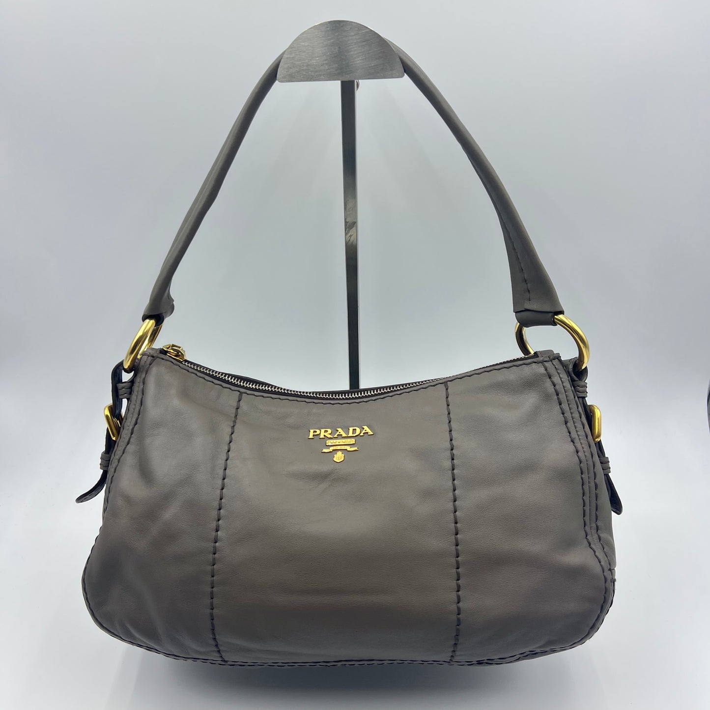 Grey Soft Calfskin Leather Hobo Bag
