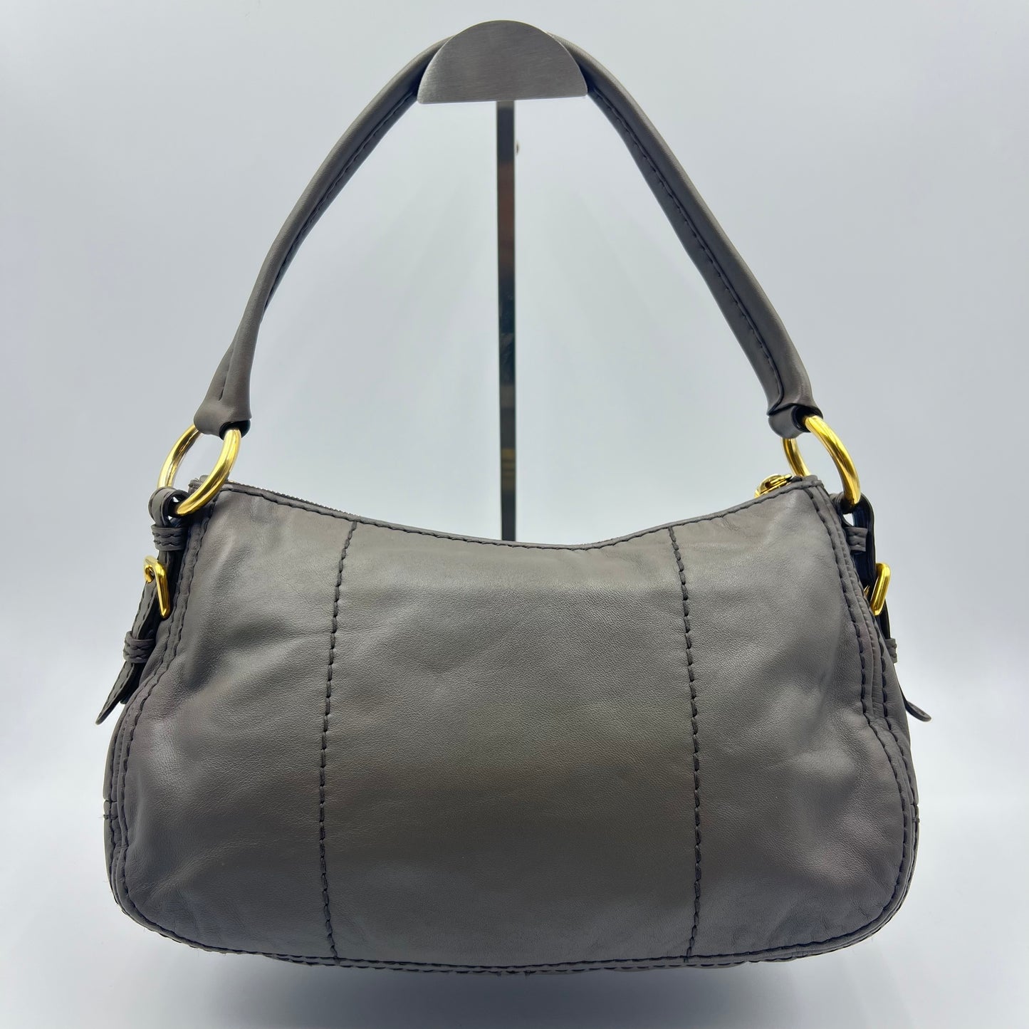 Grey Soft Calfskin Leather Hobo Bag