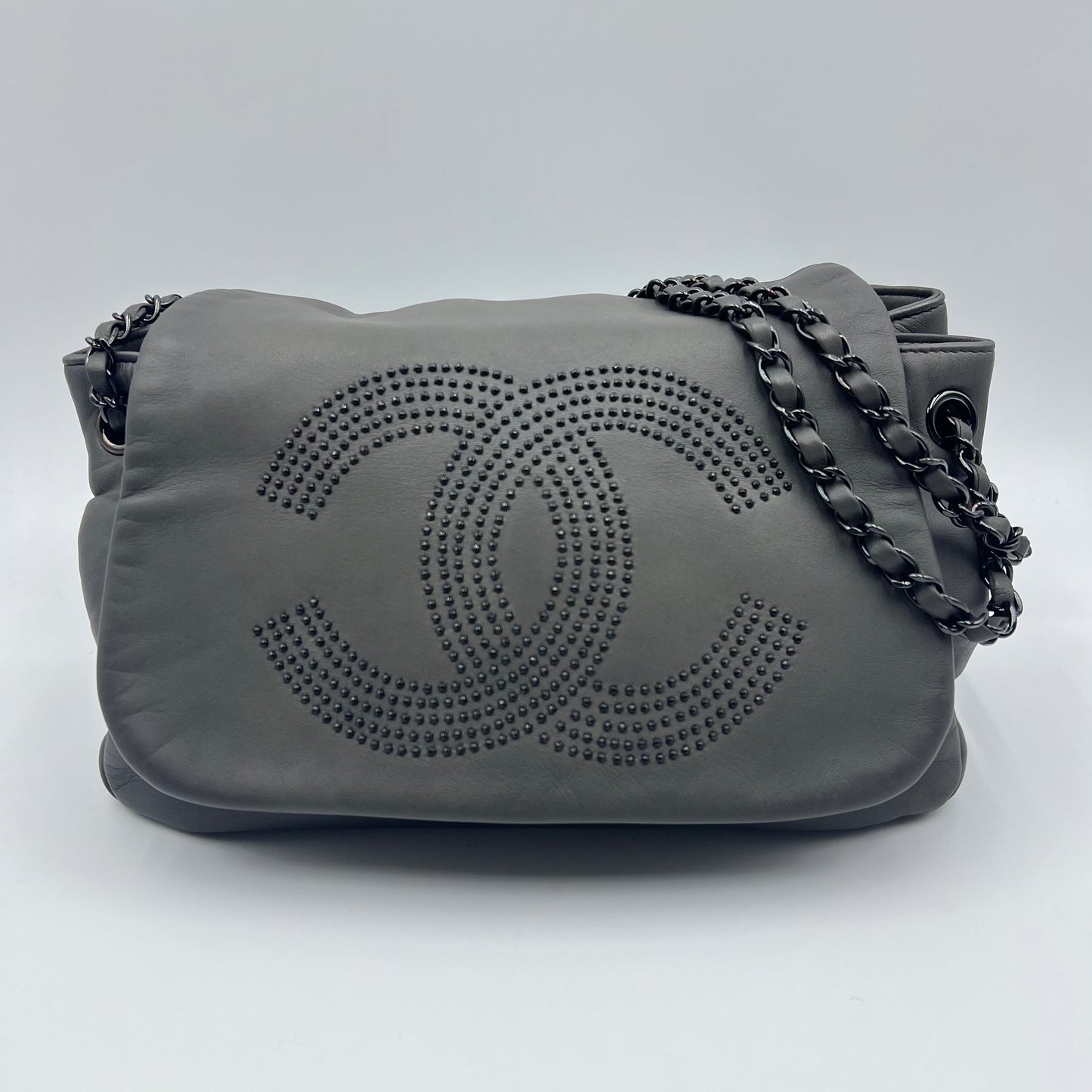 Chanel Gray Accordion CC Flap Bag Grey Dark grey