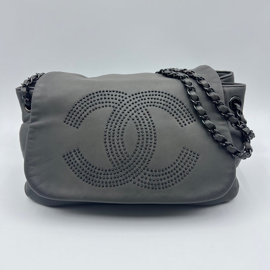 Chanel Gray Accordion CC Flap Bag Grey Dark grey