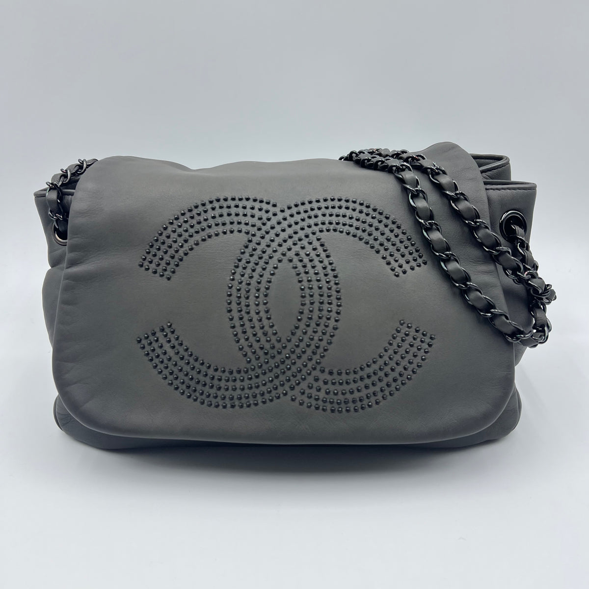 Chanel Gray Accordion CC Flap Bag Grey Dark grey