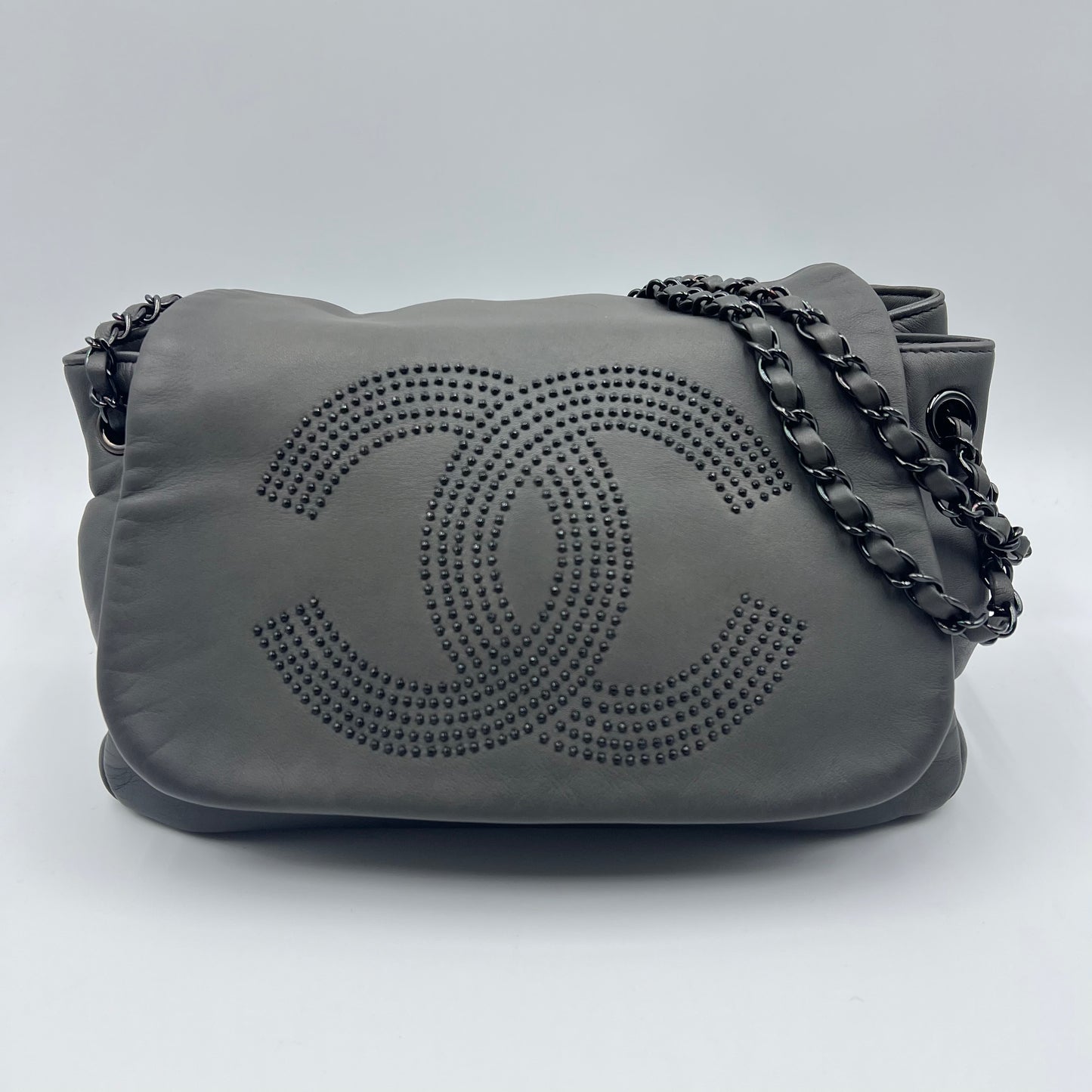 Gray Accordion CC Flap Bag Grey Dark grey