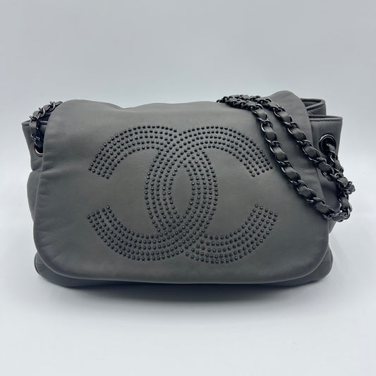 Gray Accordion CC Flap Bag Grey Dark grey