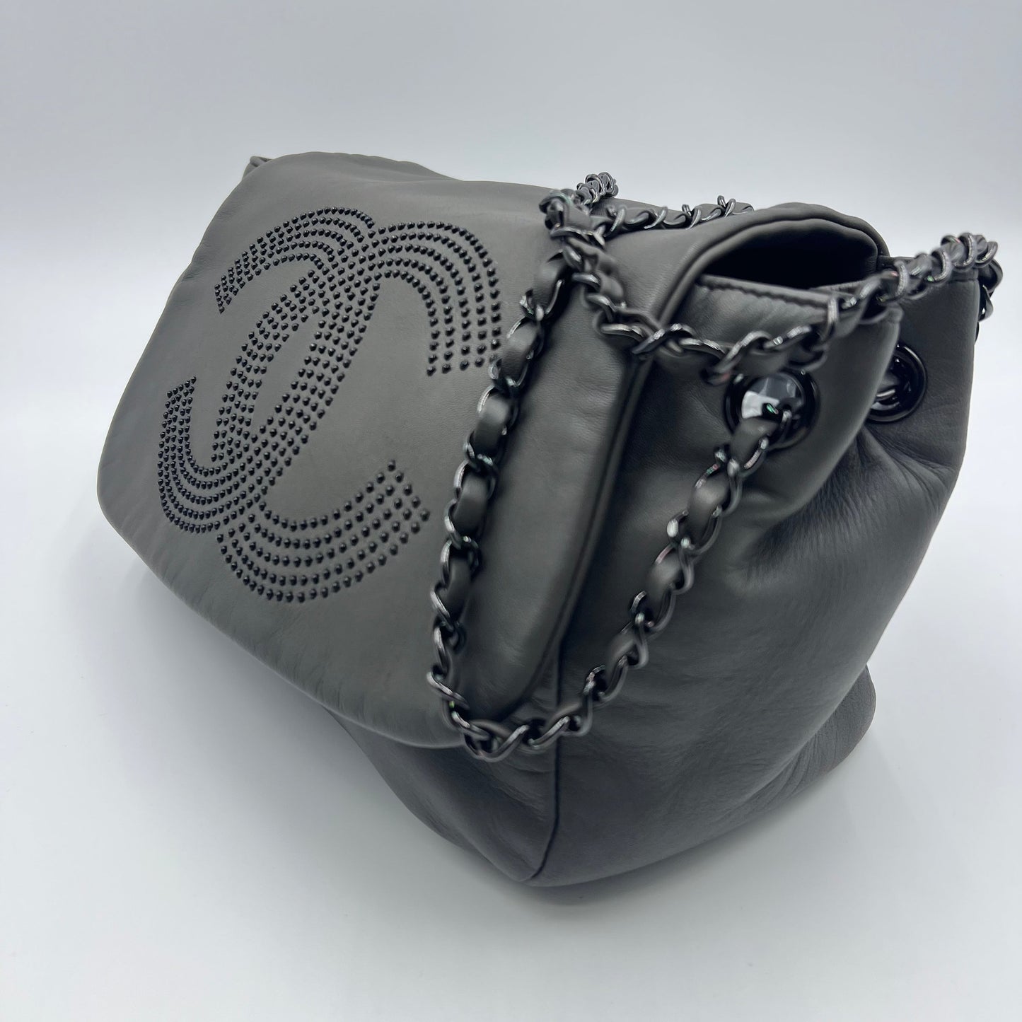Chanel Gray Accordion CC Flap Bag Grey Dark grey