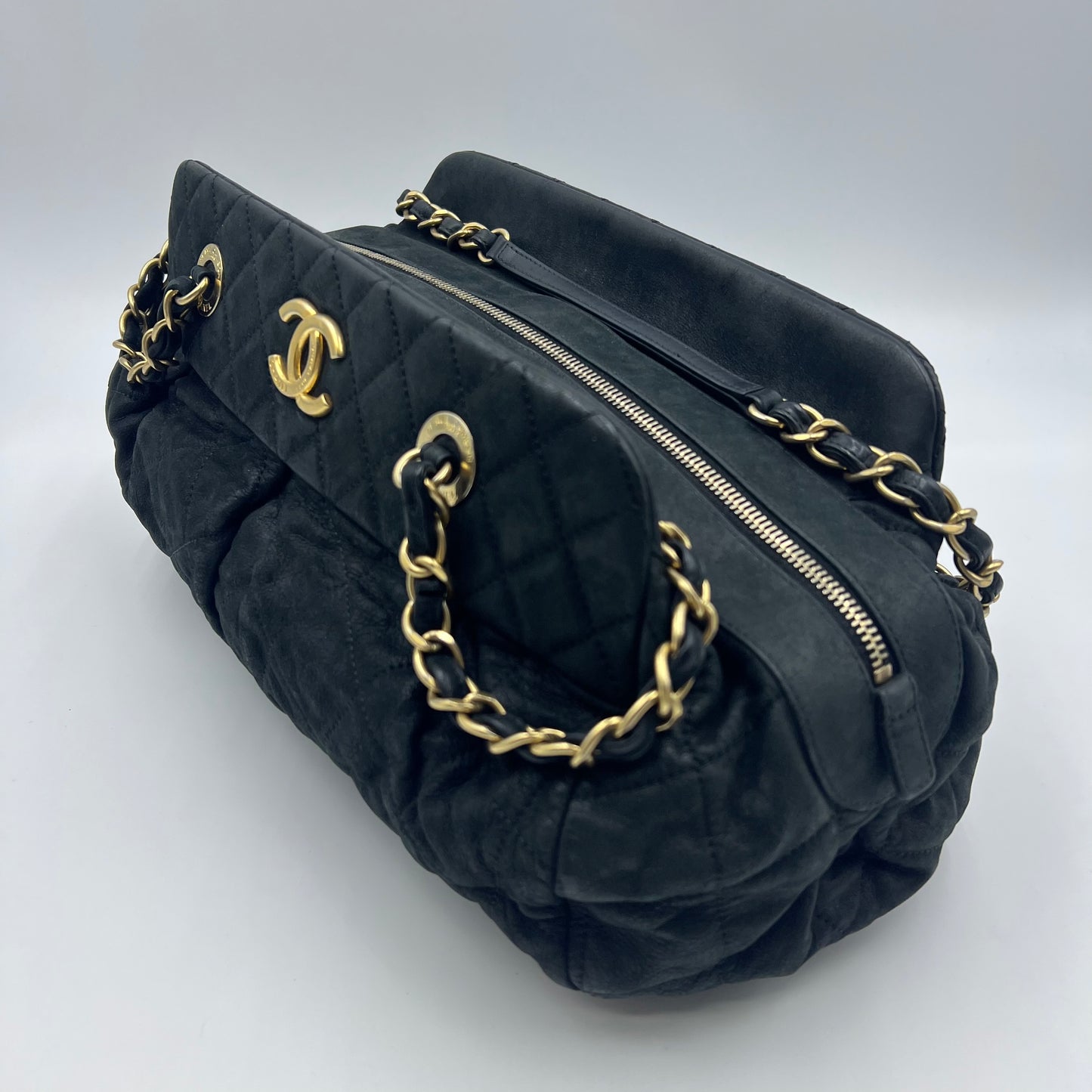 Chanel Black Quilted Lambskin Leather Bowling Bag