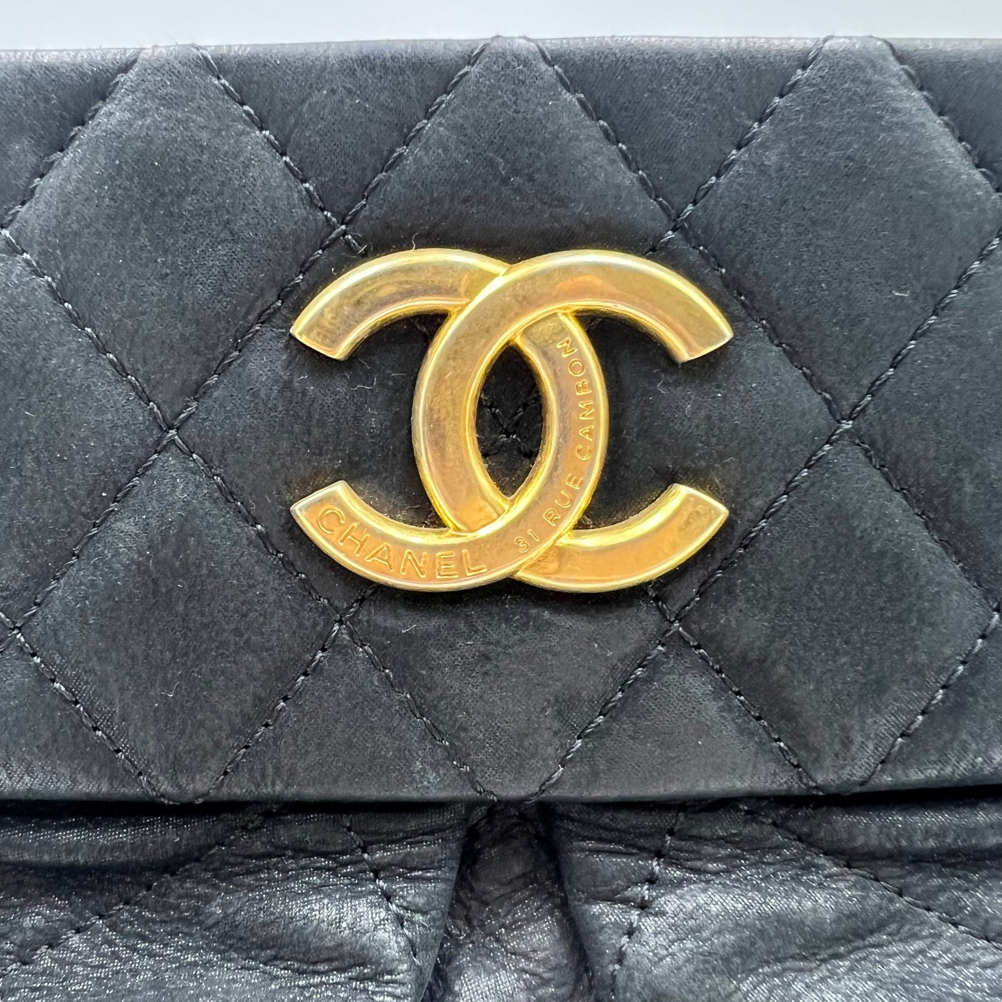 Chanel Black Quilted Lambskin Leather Bowling Bag