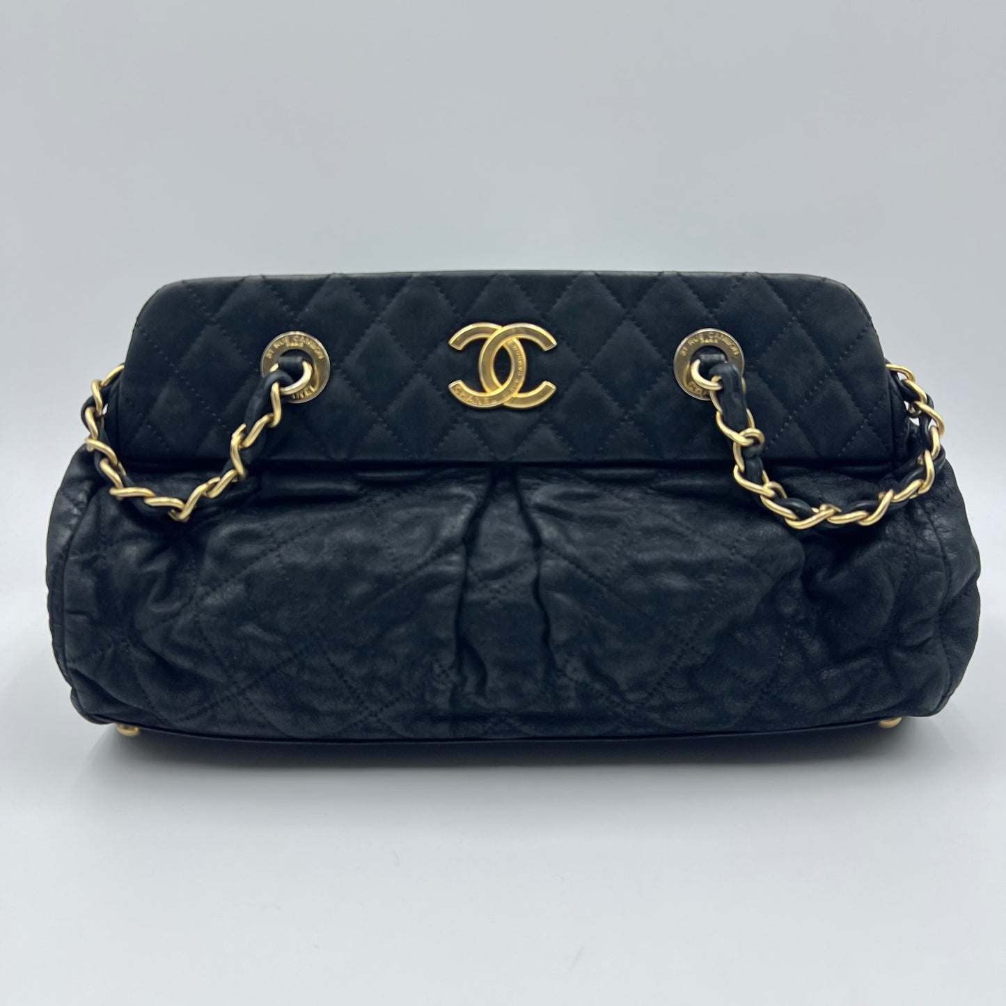 Chanel Black Quilted Lambskin Leather Bowling Bag
