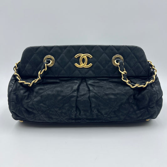 Chanel Black Quilted Lambskin Leather Bowling Bag