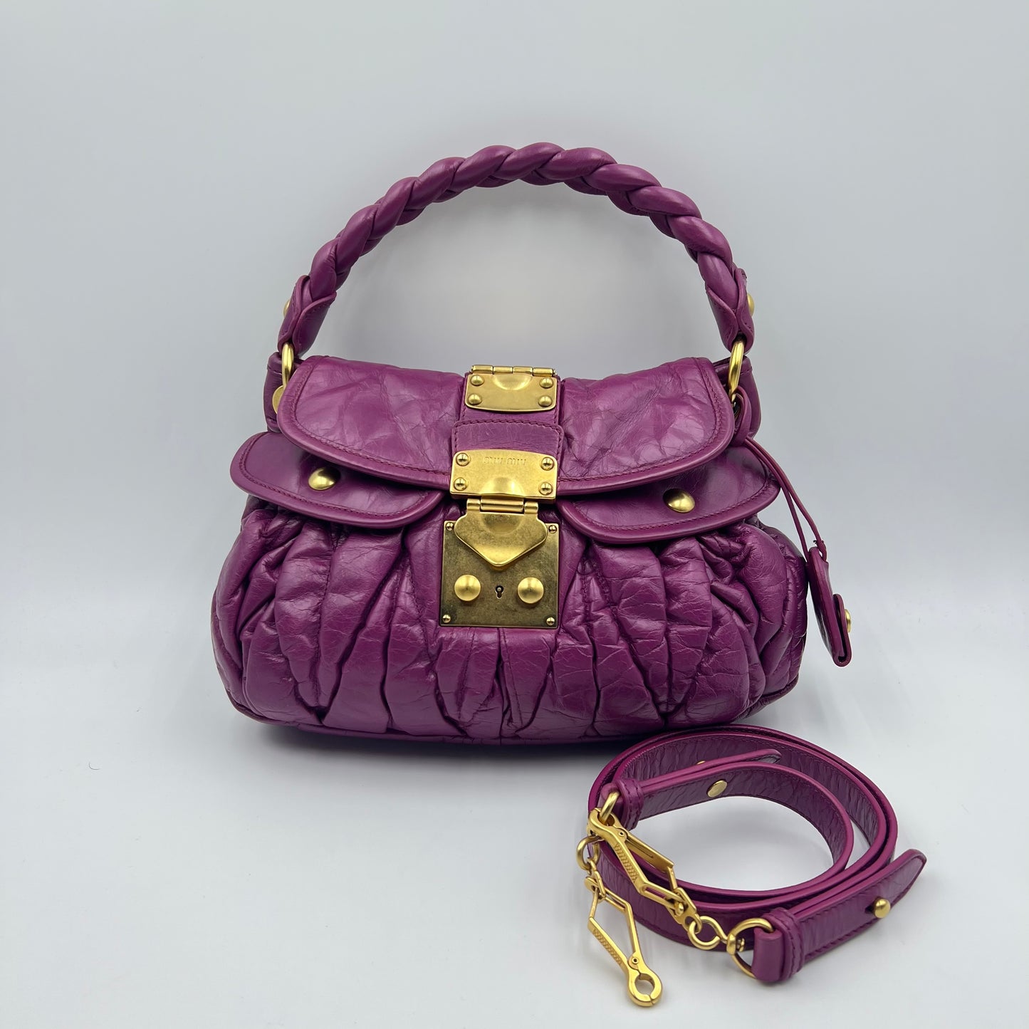 Purple Plum Matelasse Lux Leather Small Coffer Hobo