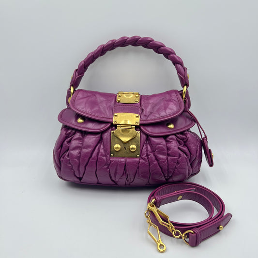 Purple Plum Matelasse Lux Leather Small Coffer Hobo