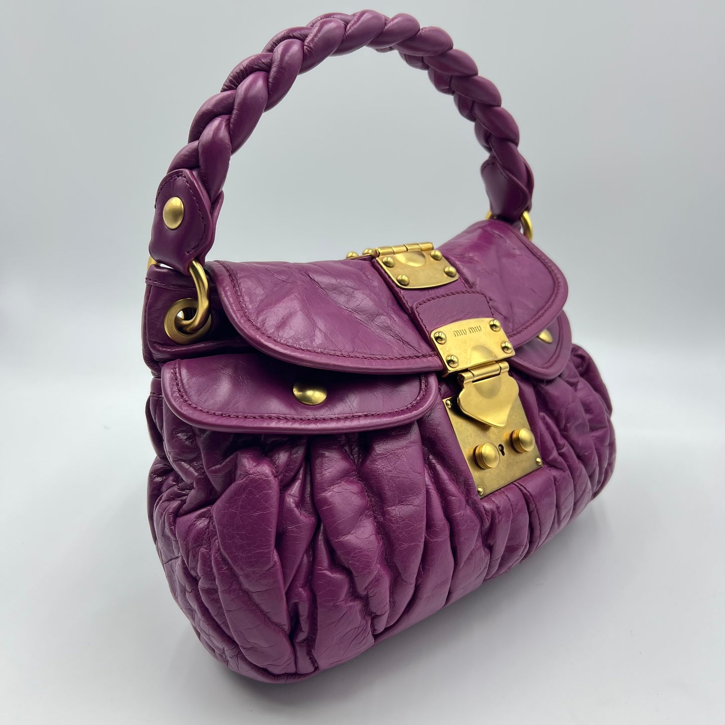 Purple Plum Matelasse Lux Leather Small Coffer Hobo