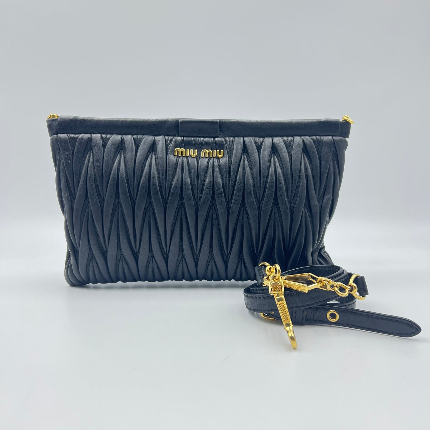 Miu Miu Black Matelasse Leather Frame Clutch Crossbody bag