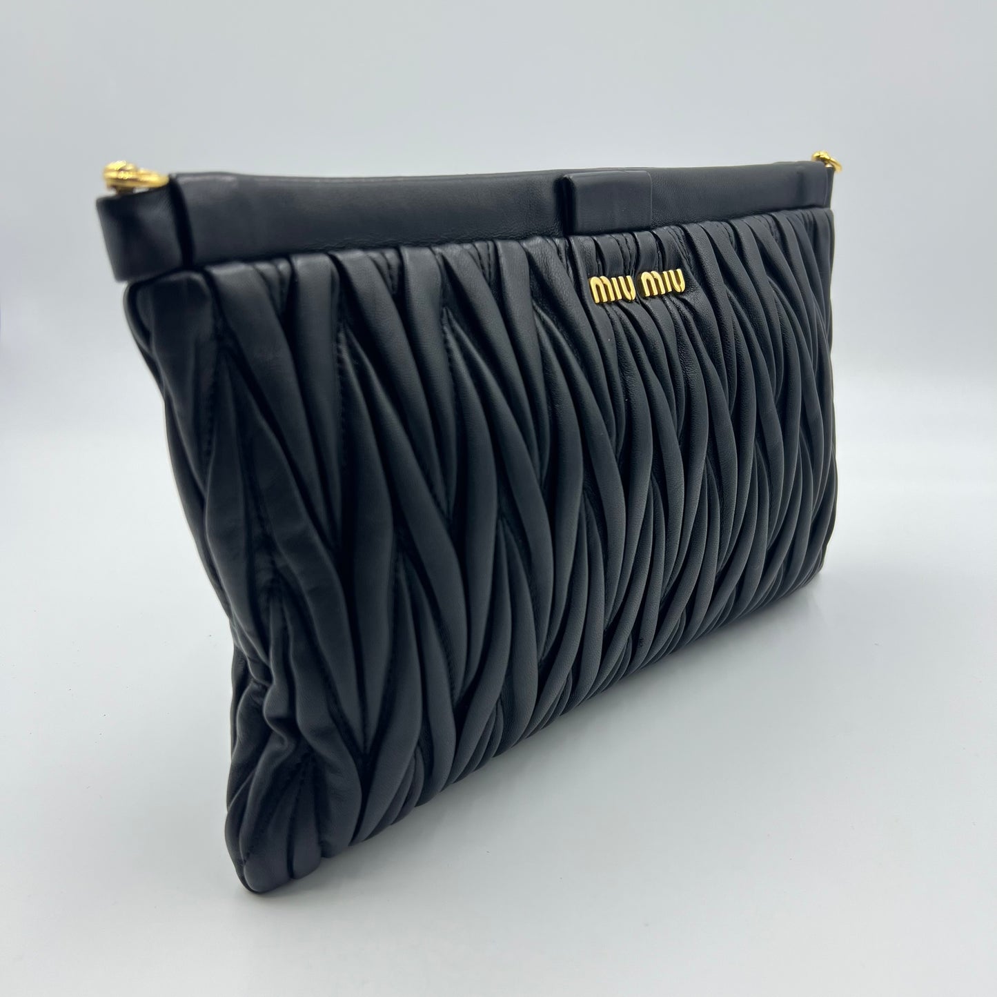 Miu Miu Black Matelasse Leather Frame Clutch Crossbody bag
