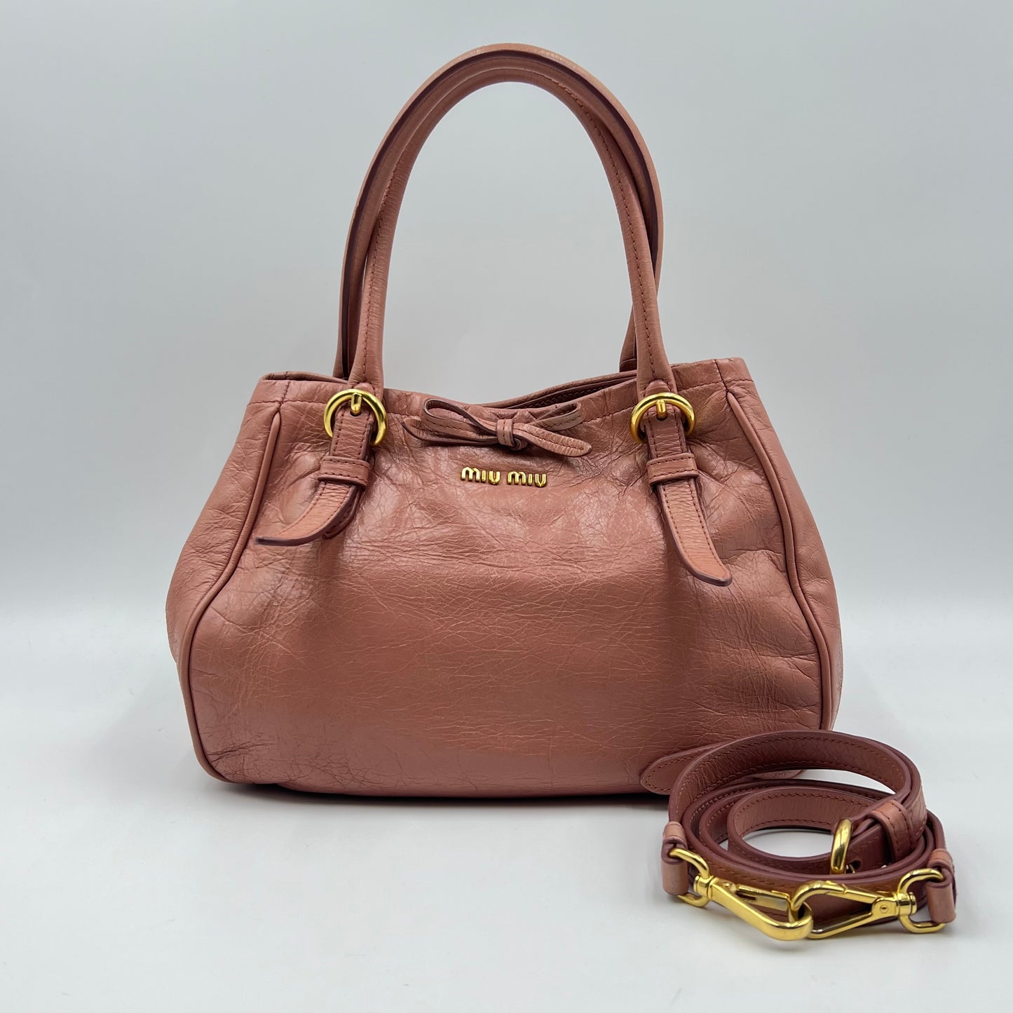 Pink Leather Bow Shoulder Bag