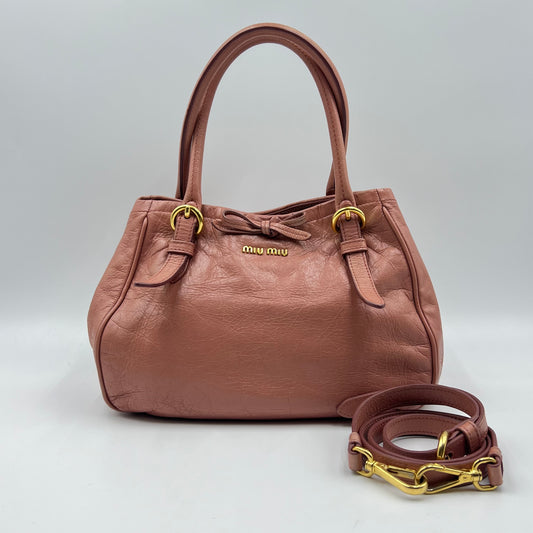 Pink Leather Bow Shoulder Bag
