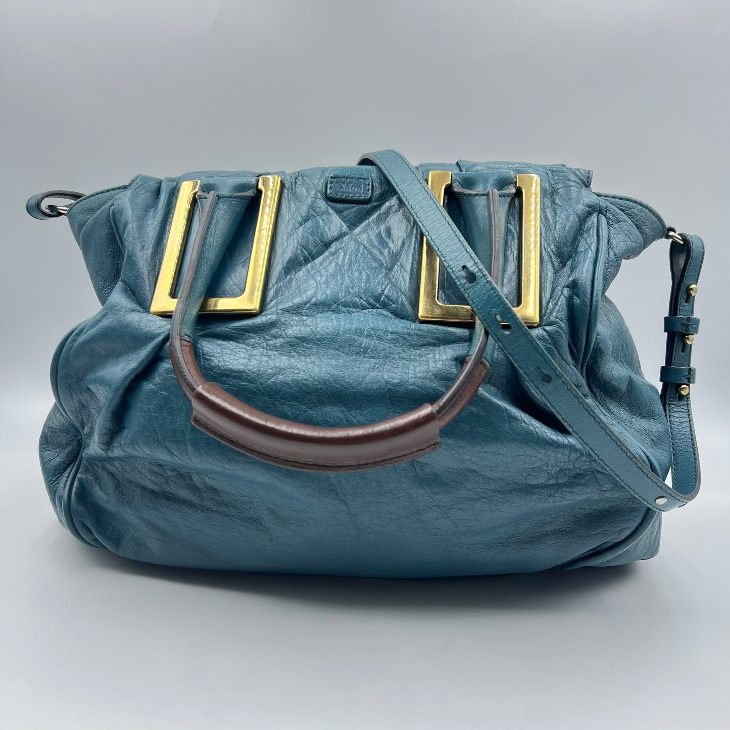 Leather Top Handle Bag Turquoise