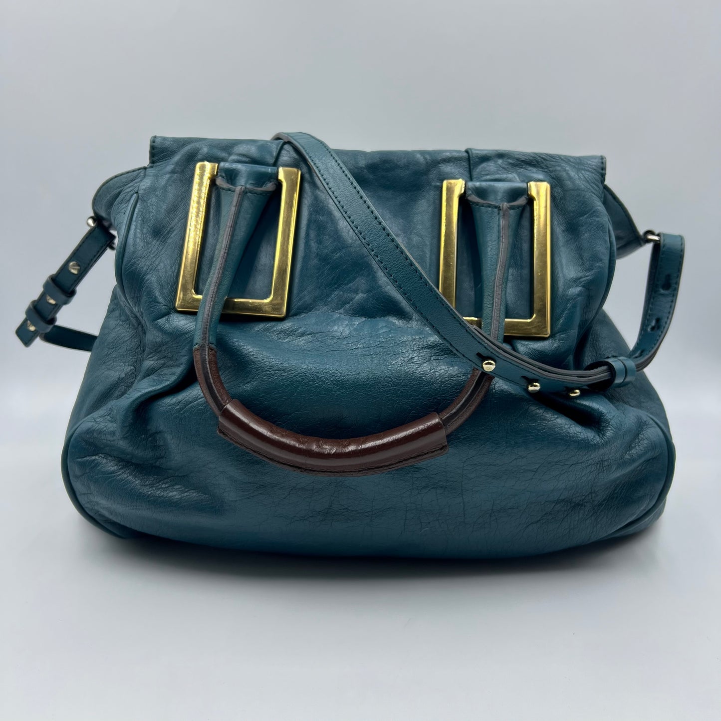 Leather Top Handle Bag Turquoise