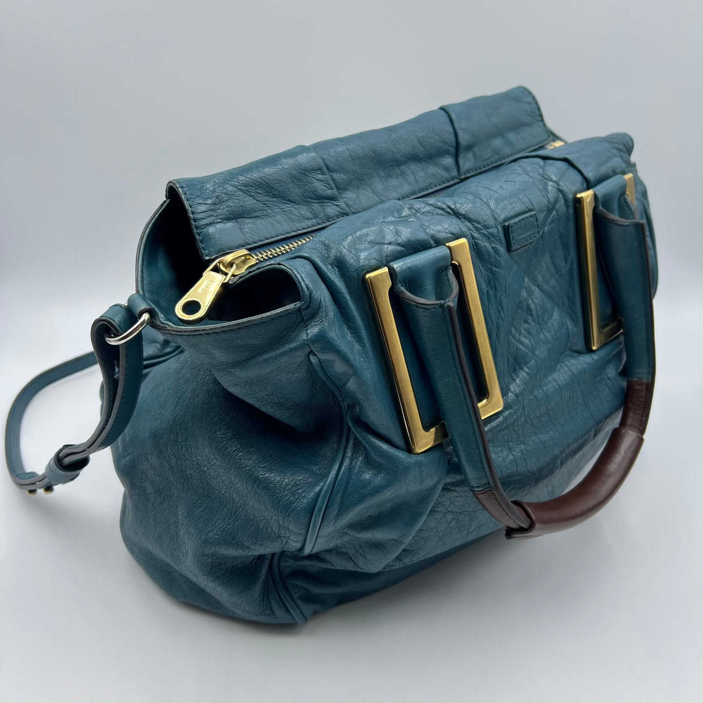Leather Top Handle Bag Turquoise