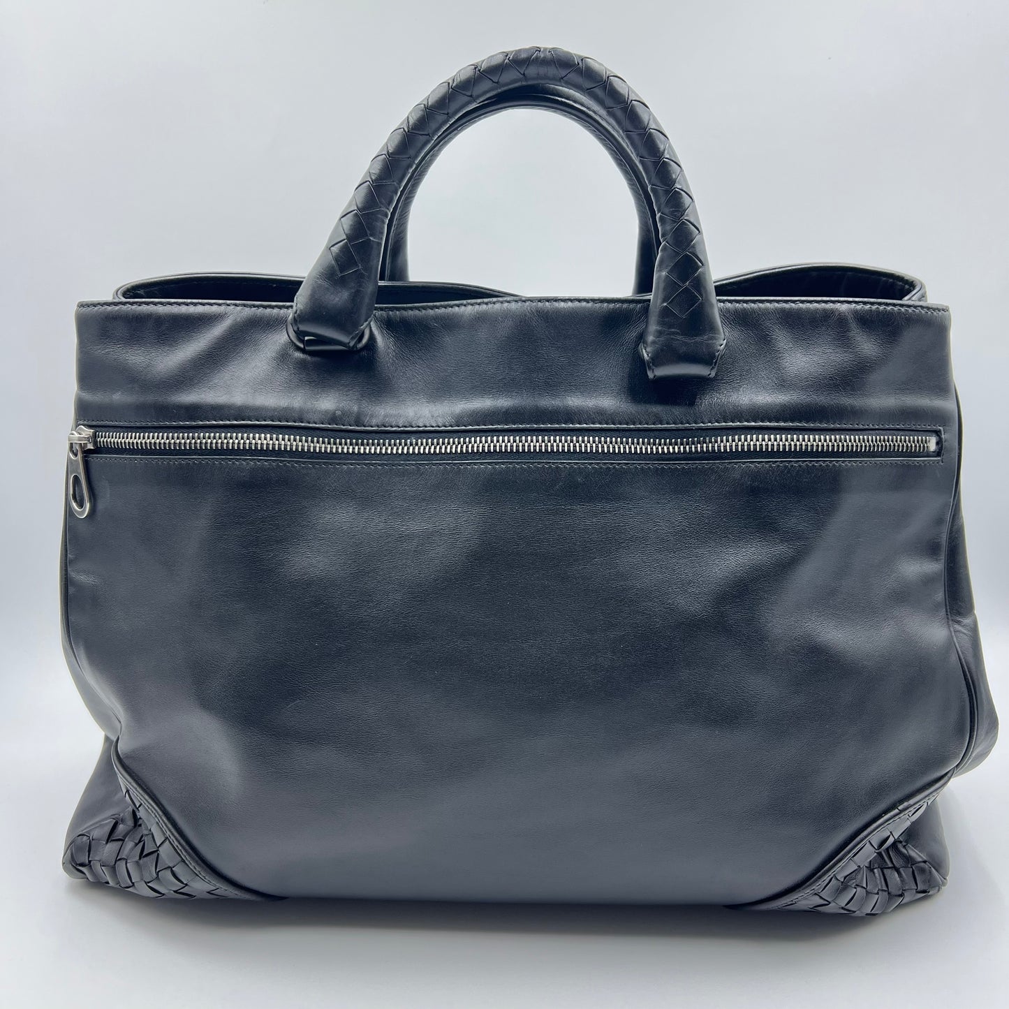 Nappa Intrecciato-Trimmed Tote Black