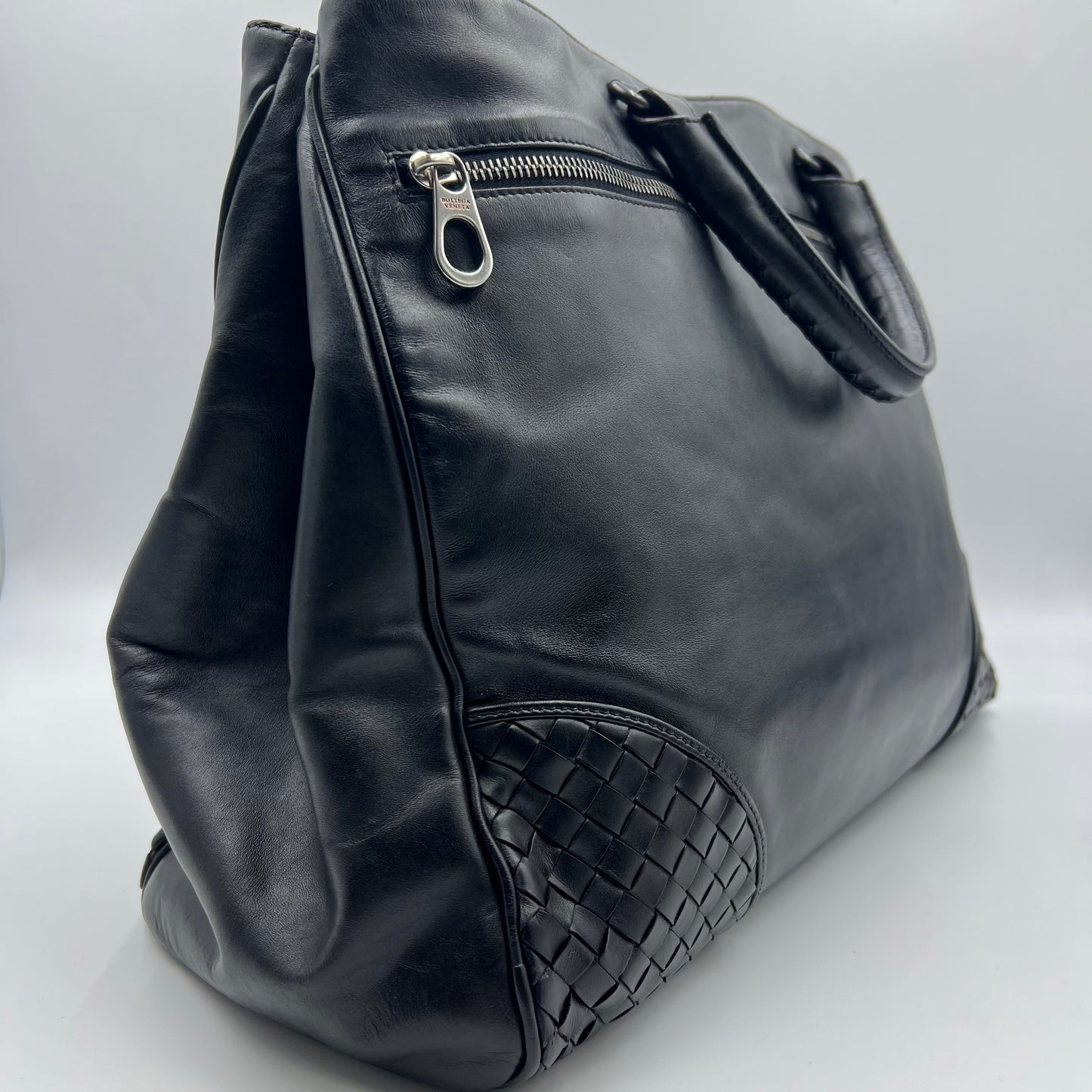 Nappa Intrecciato-Trimmed Tote Black
