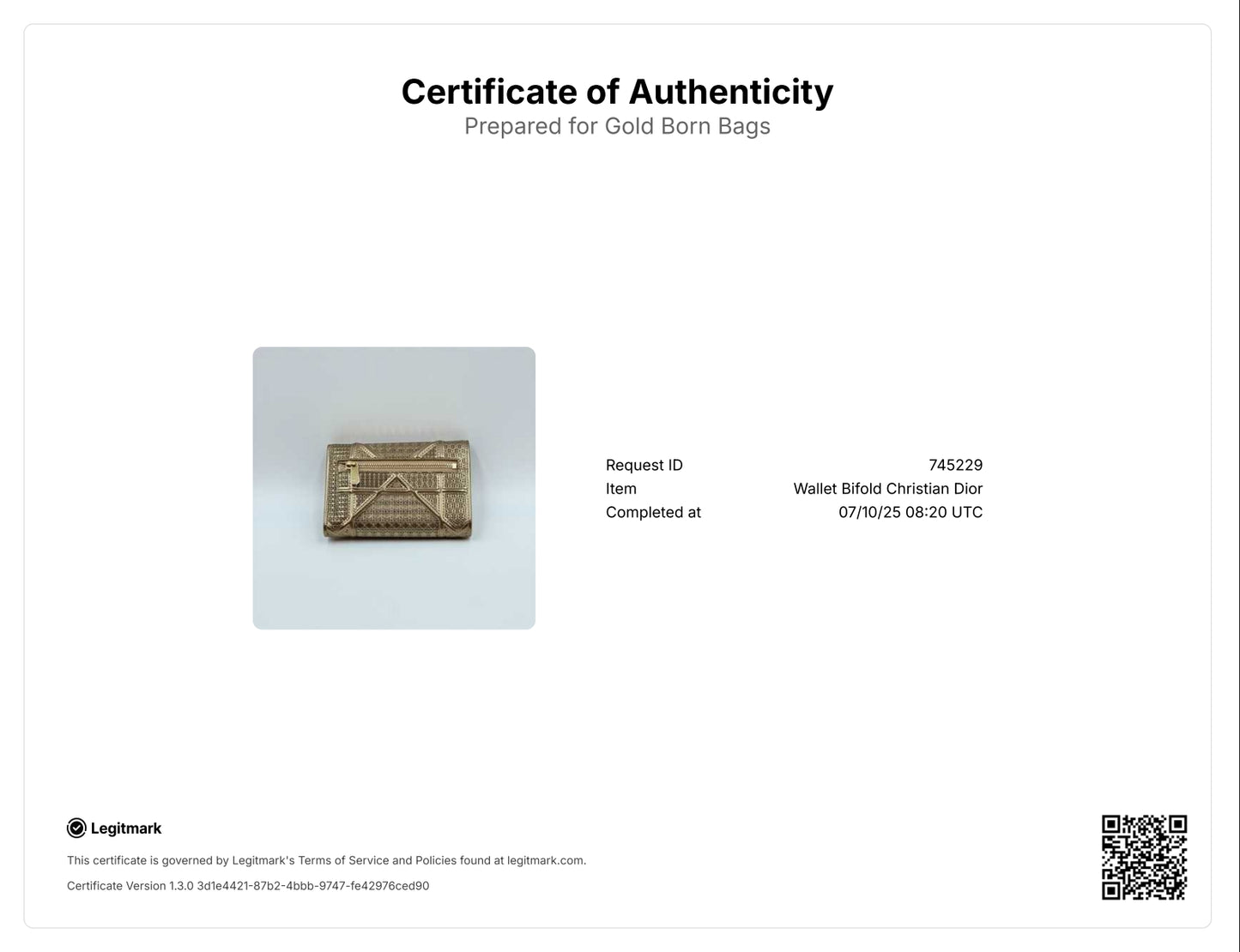 Dior Gold Micro Cannage Patent Leather Diorama Trifold Wallet