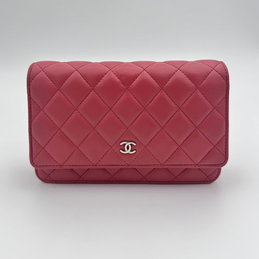 Lambskin Wallet on Chain WOC Dusty Pink