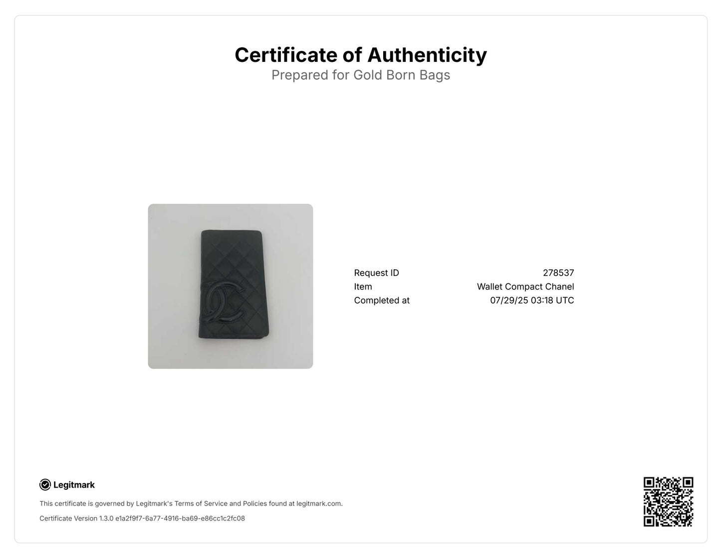 Cambon Bifold Wallet Quilted Lambskin Long