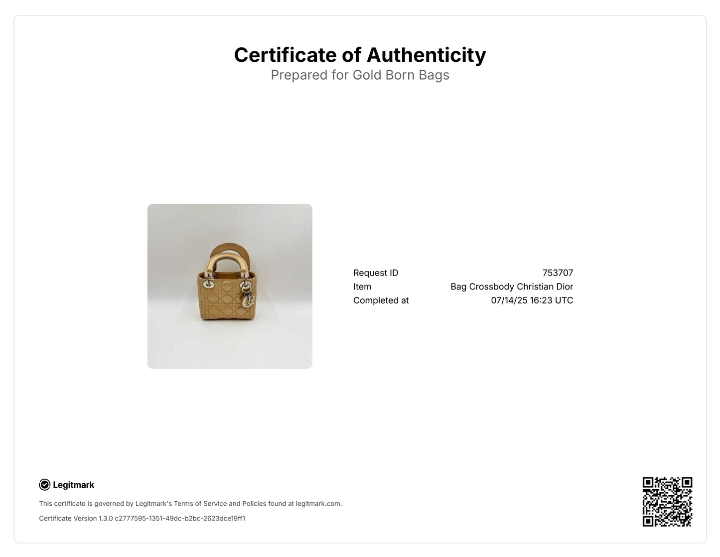 Mini Lady Dior Bag Metallic Gold-Tone Cannage Calfskin