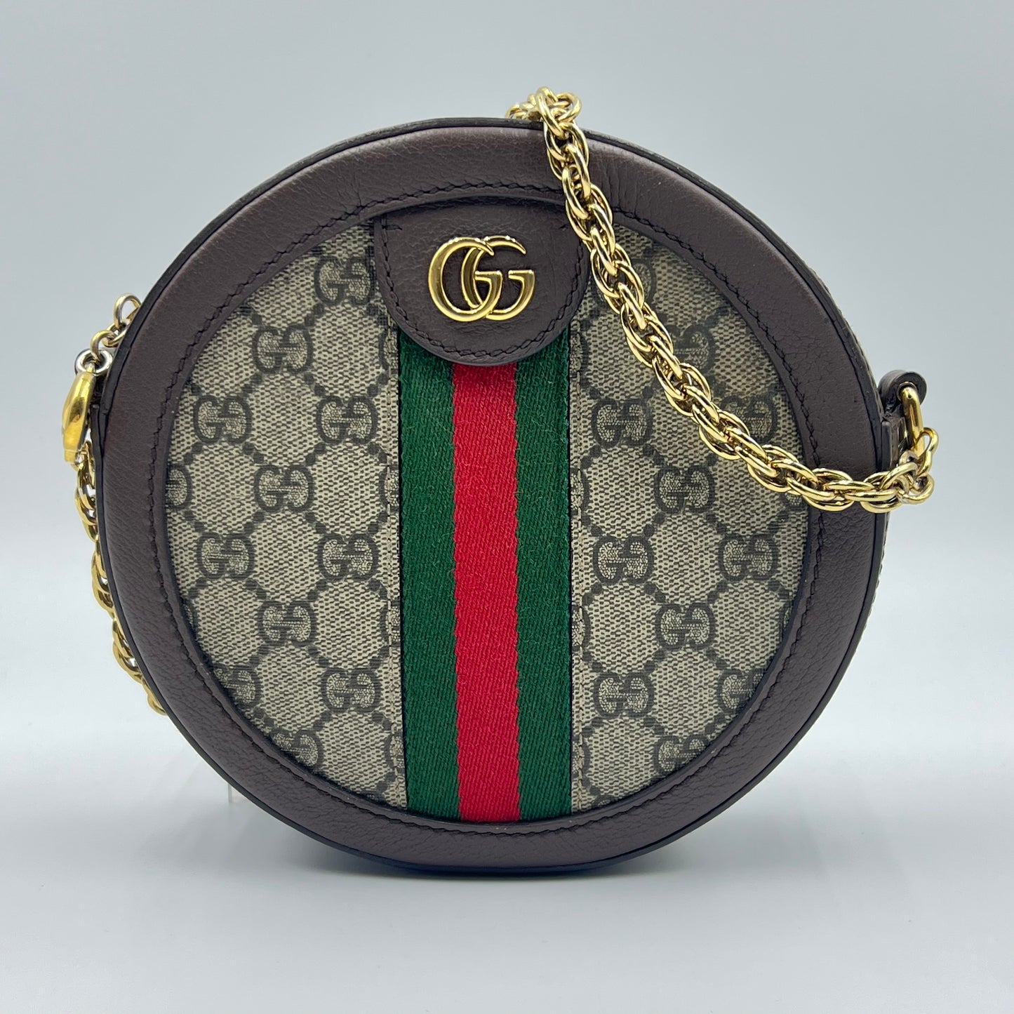 Ophidia Mini GG Supreme round Shoulder Bag canvas leather Beige Brown