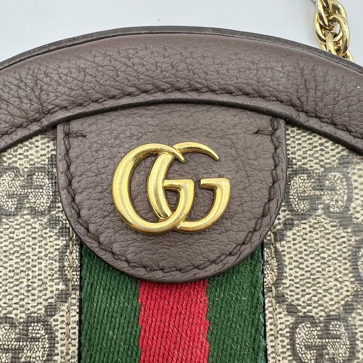 Ophidia Mini GG Supreme round Shoulder Bag canvas leather Beige Brown