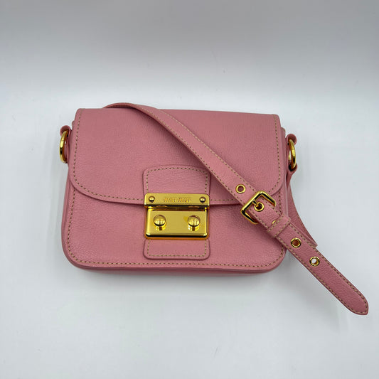 Pink Madras Leather Pushlock Flap Shoulder Bag