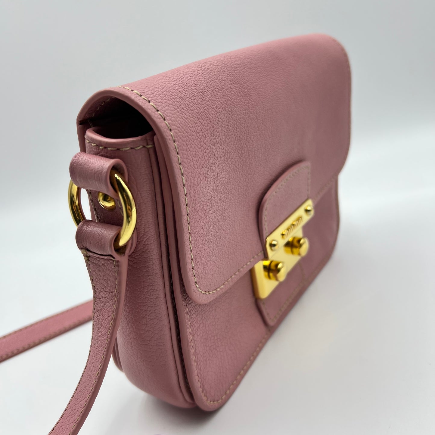 Pink Madras Leather Pushlock Flap Shoulder Bag