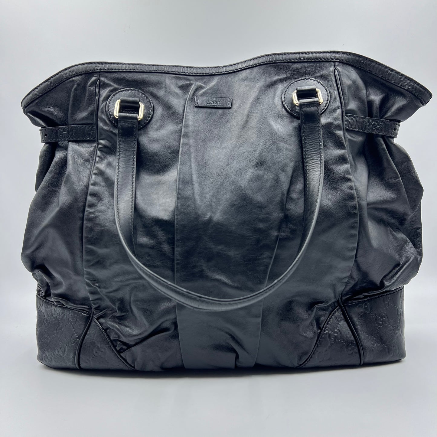 Horsebit Embossed Full Moon Tote Black
