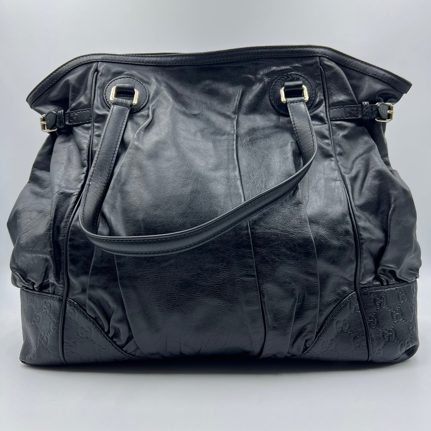 Horsebit Embossed Full Moon Tote Black