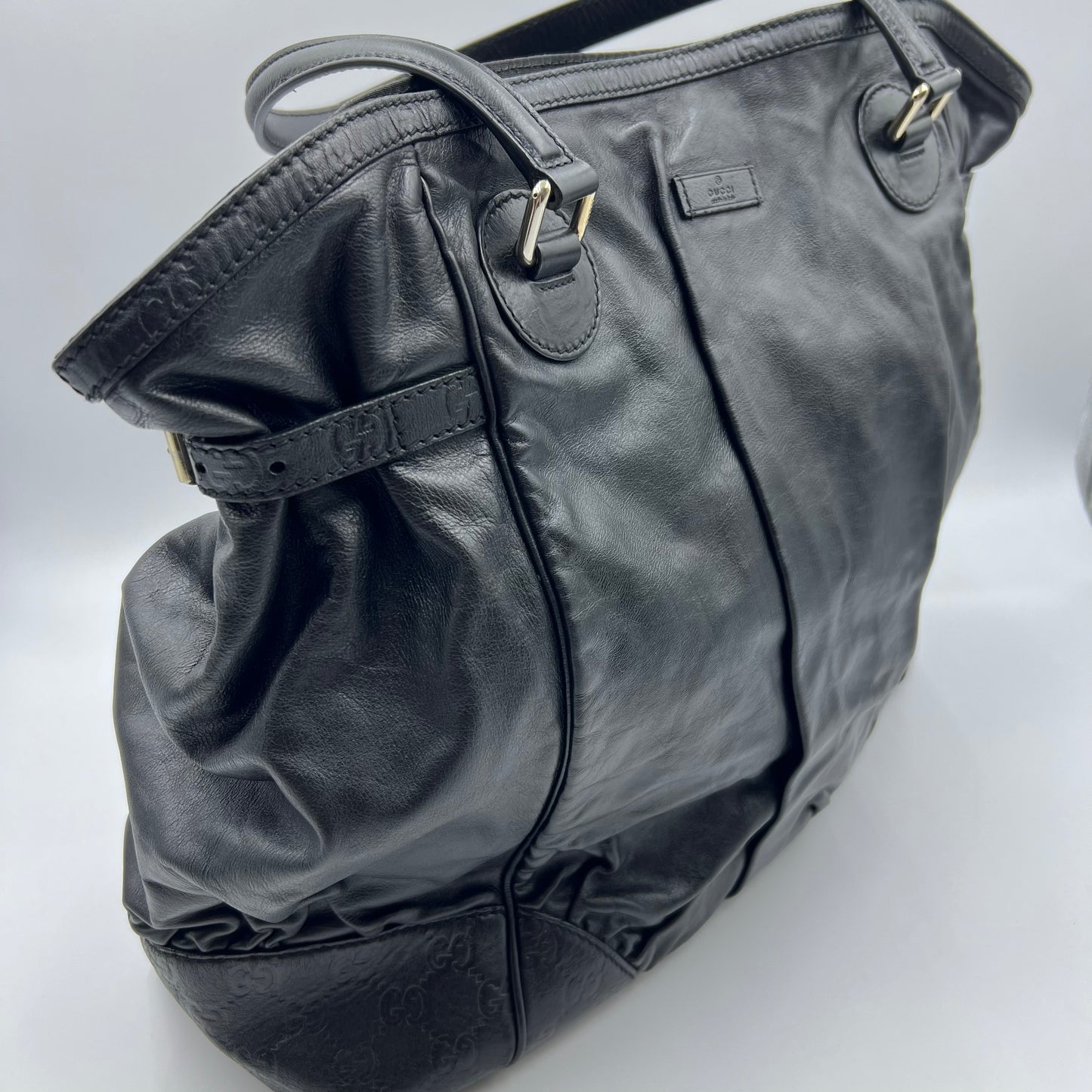 Horsebit Embossed Full Moon Tote Black