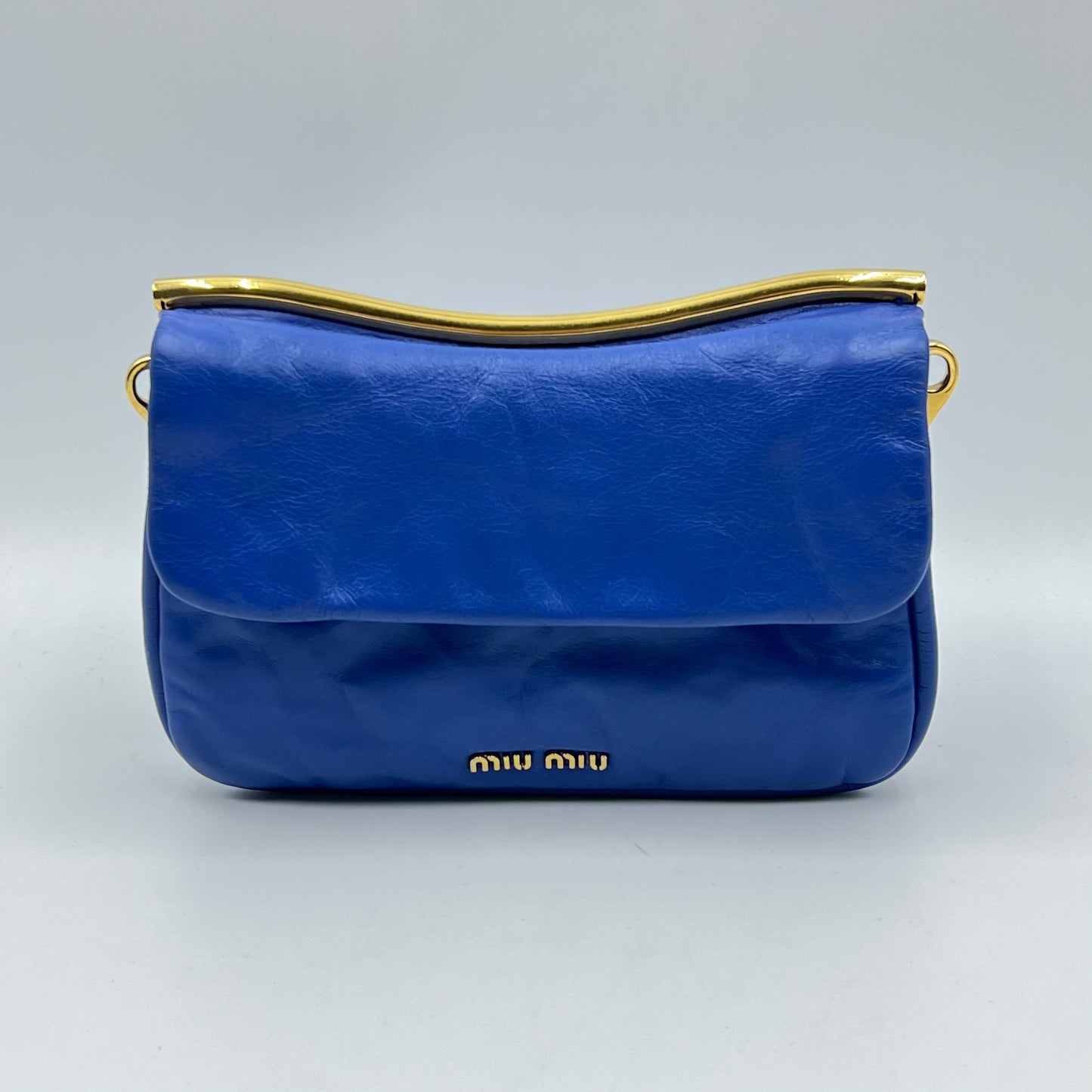 Blue Leather Frame Chin Crossbody Bag