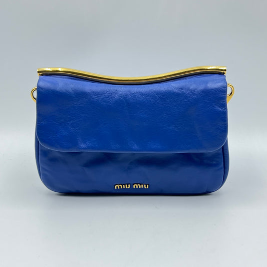 Blue Leather Frame Chin Crossbody Bag