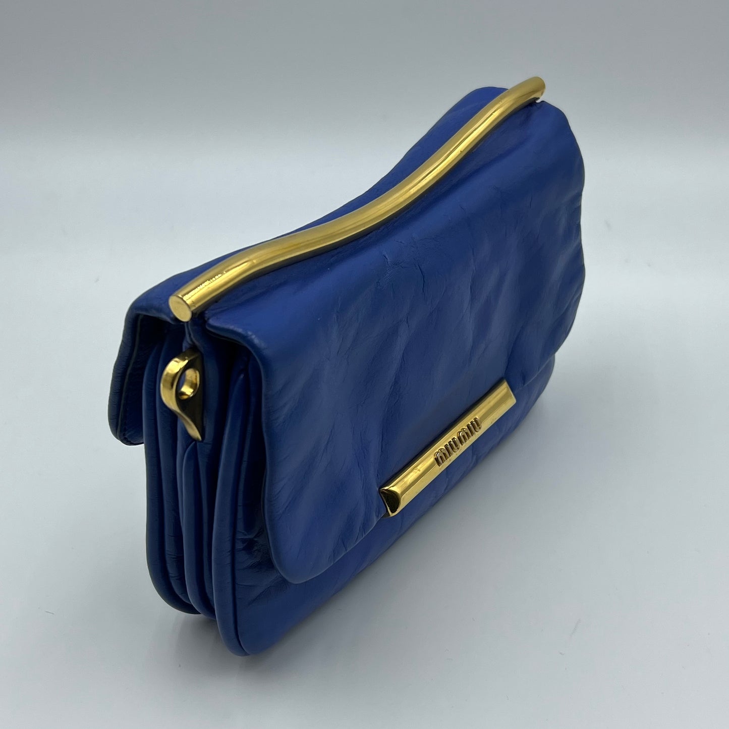 Blue Leather Frame Chin Crossbody Bag