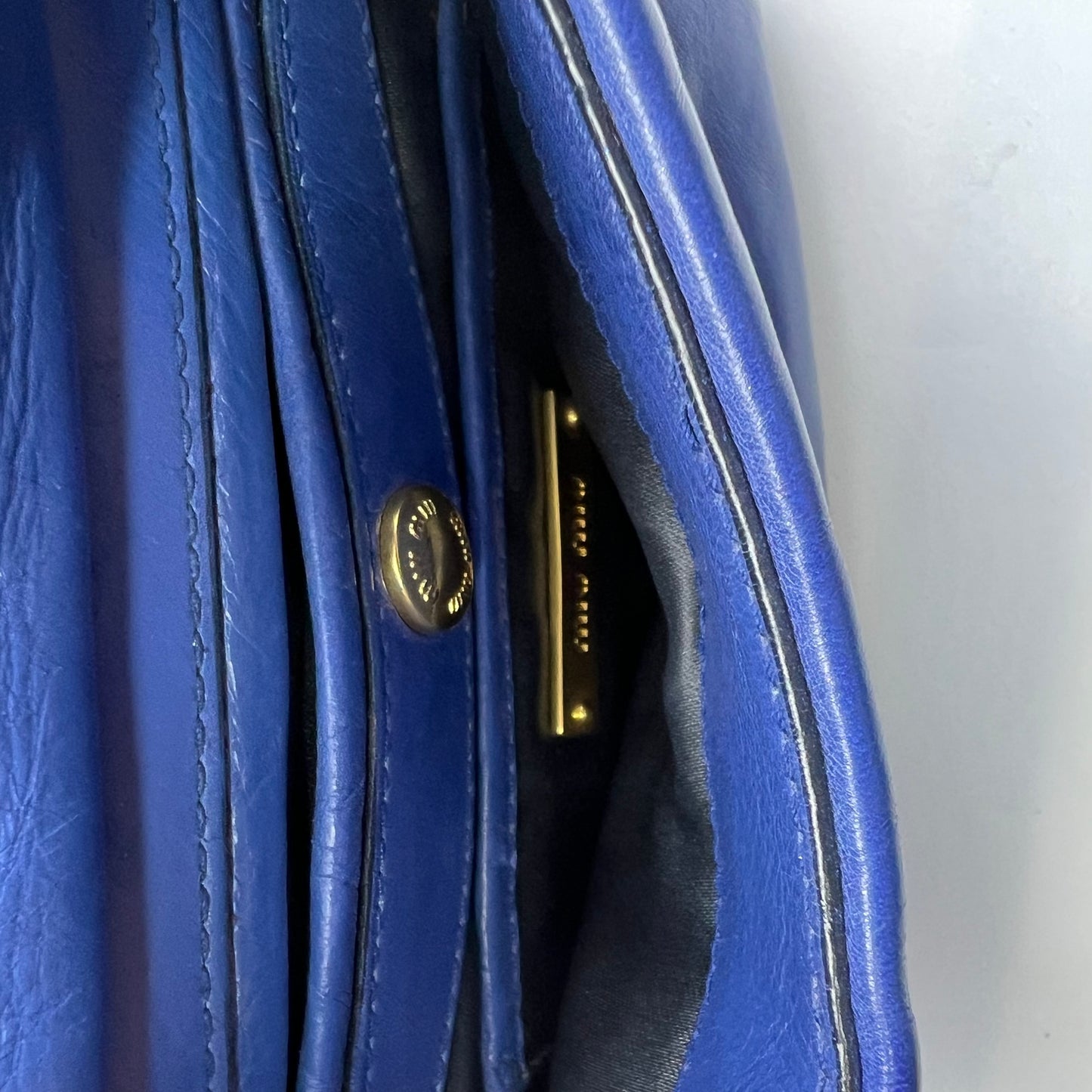 Blue Leather Frame Chin Crossbody Bag