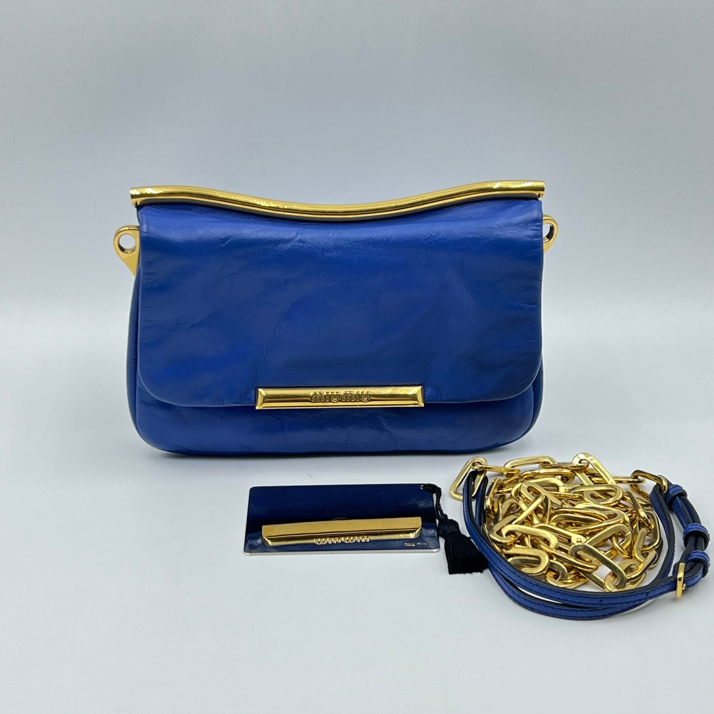 Blue Leather Frame Chin Crossbody Bag