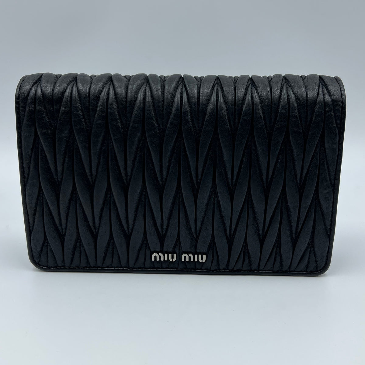 Miu Miu Black Matelasse Leather Flower Embellished Wallet on Chain — view 4 of 9 Black Matelasse Leather Flower Embellished Wallet on Chain, view 4 of 9